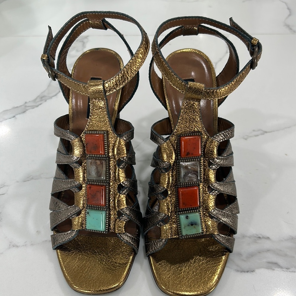 Nanette Lepore Scrappy‎ Block Heel With Color Stone Appliqués. Size 9.5